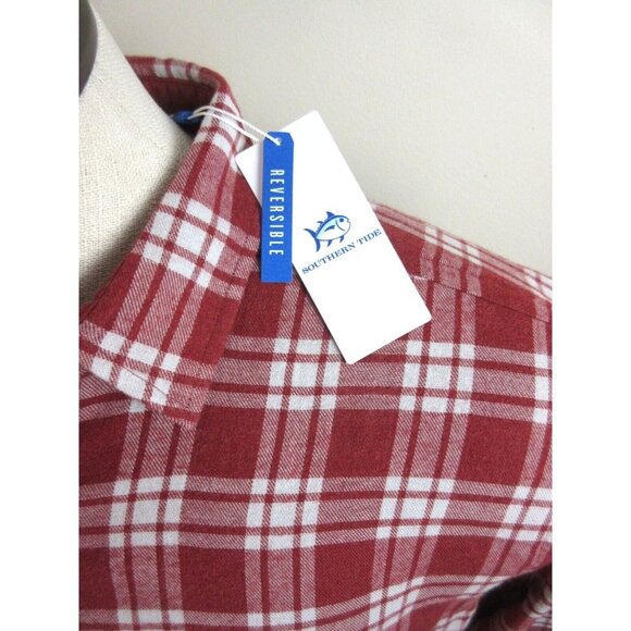 Southern Tide Men's Reversible Melbourne LS Plaid Shirt Heather Tuscany Red NWT - Picture 4 of 7